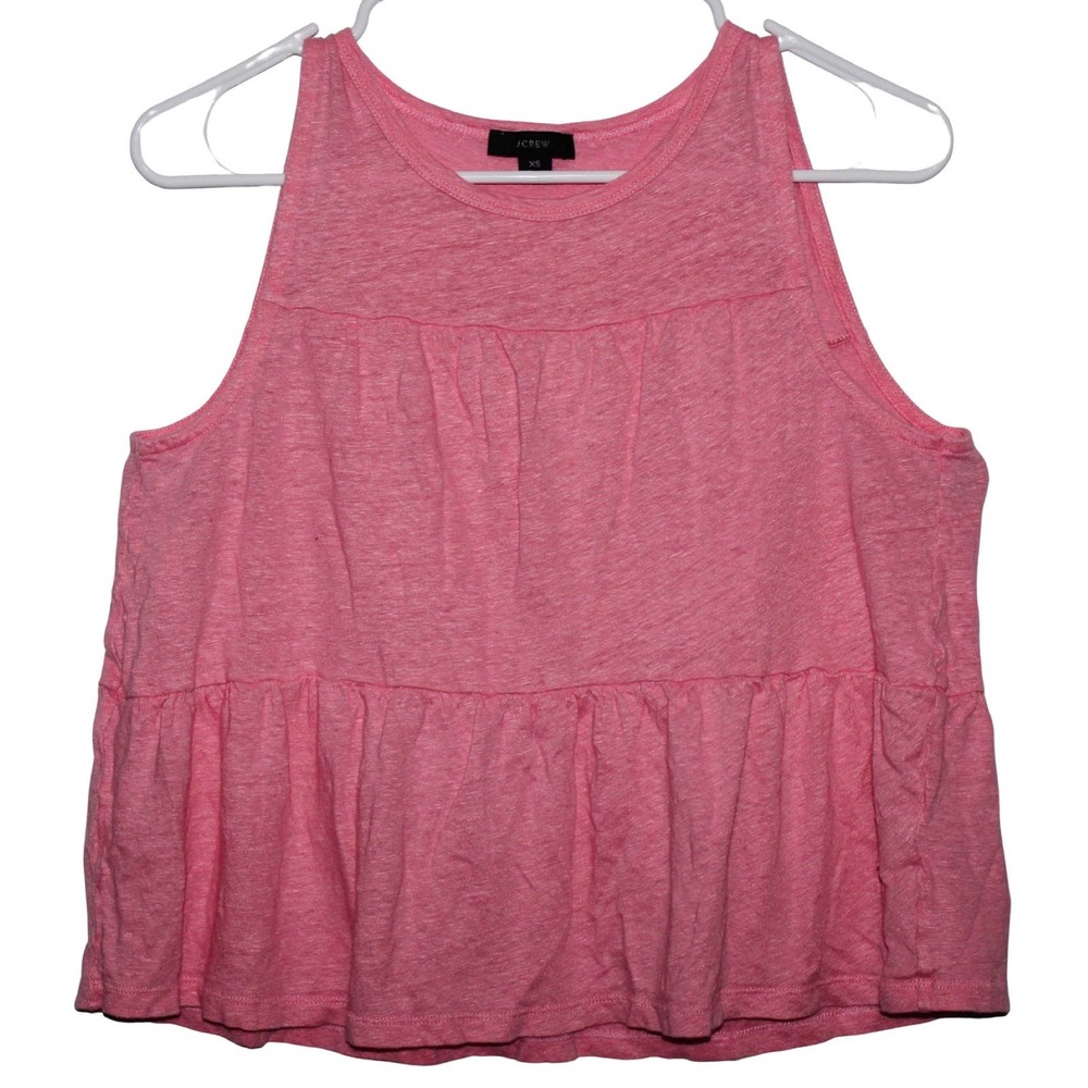 Women's J. Crew Tiered Sleeveless Tank AL120 Pink Linen Sleeveless Shirt Size XS